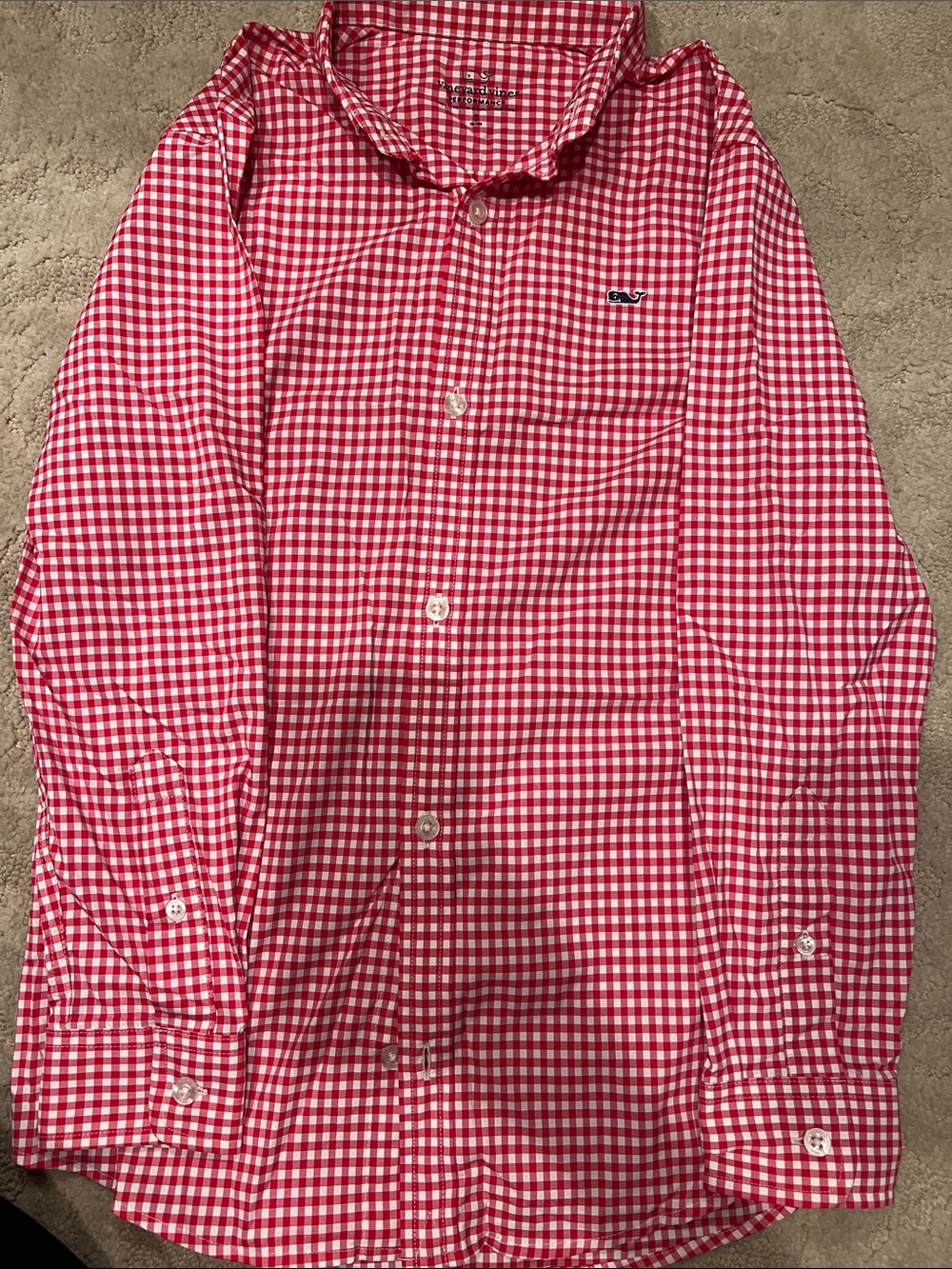 Vineyard Vines Performance Red and White Gingham Button-Down Shirt - small(8-10)